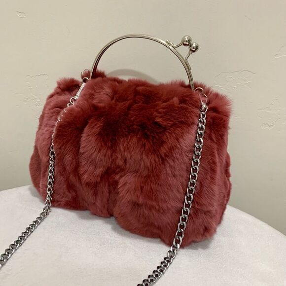 Handmade Real Rex Rabbit Fur Kisslock Satchel Bag/ Crossbody - Picture 9 of 13